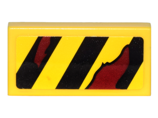 Tile 1 x 2 with Black Danger Stripes and Dark Red Rips Pattern Model Left Side (Sticker) - Set 70592