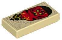 Tile 1 x 2 with Dark Tan Markings and Red Monster Minifigure Head with Yellow Eyes and Fangs Pattern (Nexo Knights Book of Fear)