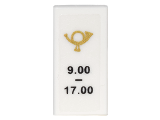 Tile 1 x 2 with Gold Mail Horn and '9.00 - 17.00' Pattern (Sticker) - Set 10222