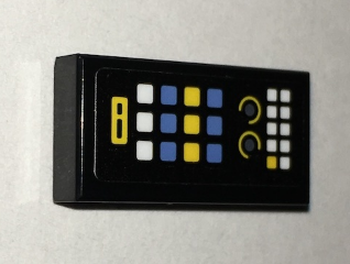 Tile 1 x 2 with Batcomputer Control Console Yellow, Blue and White Square Buttons / Lights Pattern (Sticker) - Set 70909