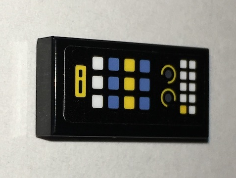 Tile 1 x 2 with Batcomputer Control Console Yellow, Blue and White Square Buttons / Lights Pattern (Sticker) - Set 70909