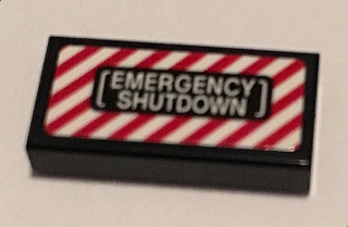 Tile 1 x 2 with 'EMERGENCY SHUTDOWN' over Red and White Danger Stripes Pattern (Sticker) - Set 70909