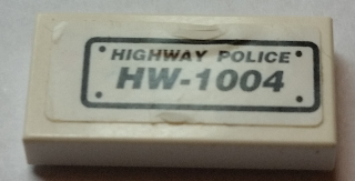 Tile 1 x 2 with 'HIGHWAY POLICE HW-1004' Pattern (Sticker) - Set 8152