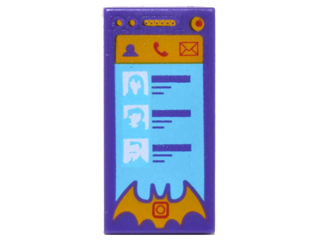 Tile 1 x 2 with Smartphone with Contact, Phone, Mail and Batgirl Logo Shape Pattern