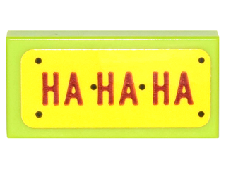 Tile 1 x 2 with Red 'HA HA HA' on Yellow Background Pattern (Sticker) - Set 70906