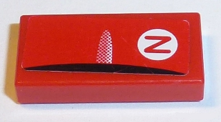 Tile 1 x 2 with Black Racer Steering Wheel Edge and Red 'Z' in White Circle Pattern (Sticker) - Sets 8168 / 8185