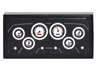 Tile 1 x 2 with Dashboard with 6 Round White Gauges Pattern (Sticker) - Set 76077