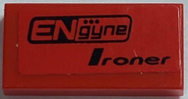 Tile 1 x 2 with 'ENgyne' and 'Ironer' Pattern Model Left Side (Sticker) - Set 8182