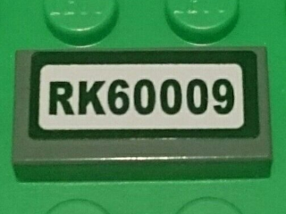 Tile 1 x 2 with 'RK60009' Pattern (Sticker) - Set 60009