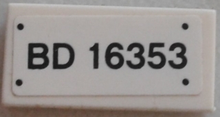 Tile 1 x 2 with Black 'BD 16353' Pattern (Sticker) - Set 79116