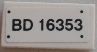 Tile 1 x 2 with Black 'BD 16353' Pattern (Sticker) - Set 79116