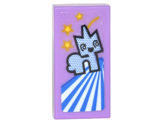 Tile 1 x 2 with Card with Blue Unikitty, 3 Yellow Stars and Blue and White Stripes Pattern (Sticker) - Set 70620