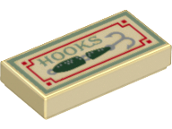 Tile 1 x 2 with 'HOOKS' and Fishing Hook Pattern