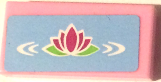 Tile 1 x 2 with Magenta Water Lily on Bright Light Blue Background Pattern (Sticker) - Set 41058