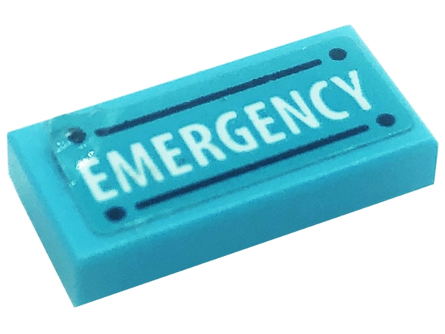 Tile 1 x 2 with Black Lines and White 'EMERGENCY'  Pattern (Sticker) - Set 41318