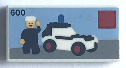 Tile 1 x 2 with LEGO Town Set 600 Police Patrol Box Art Pattern
