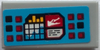 Tile 1 x 2 with Black and Red Buttons, Yellow Bar Graph, Map and White Crocodile on Blue Background Pattern (Sticker) - Set 70907