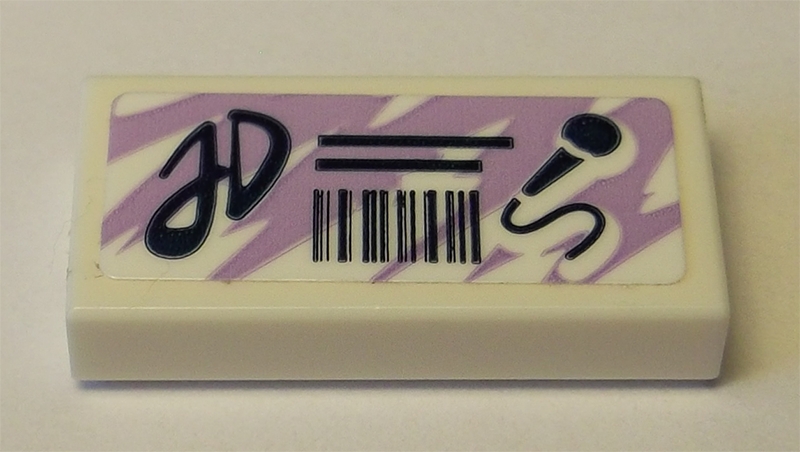 Tile 1 x 2 with Medium Lavender Swirl Background and Black 'JD', Barcode and Microphone Pattern (Sticker) - Set 41342