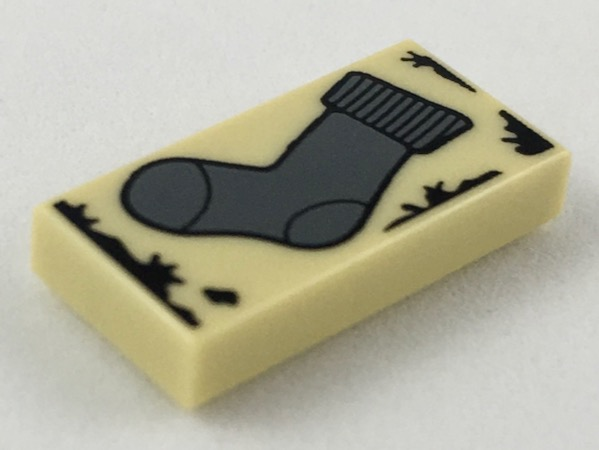 Tile 1 x 2 with HP Dark Bluish Gray Sock Pattern