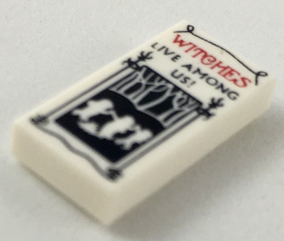 Tile 1 x 2 with Red and Black 'WITCHES LIVE AMONG US!' Flyer Pattern