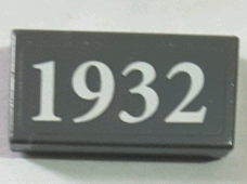 Tile 1 x 2 with White '1932' on Dark Bluish Gray Background Pattern (Sticker) - Set 60097