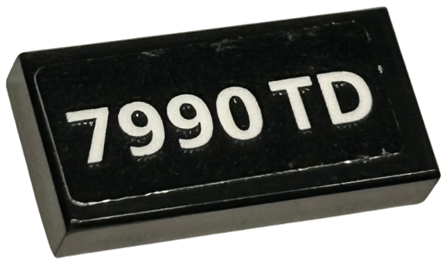 Tile 1 x 2 with White '7990 TD' Font Type 1 Pattern (Sticker) - Sets 75953 / 75968