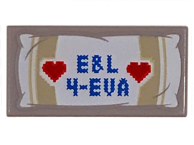 Tile 1 x 2 with 'E&L 4-EVA' with Red Hearts Pattern