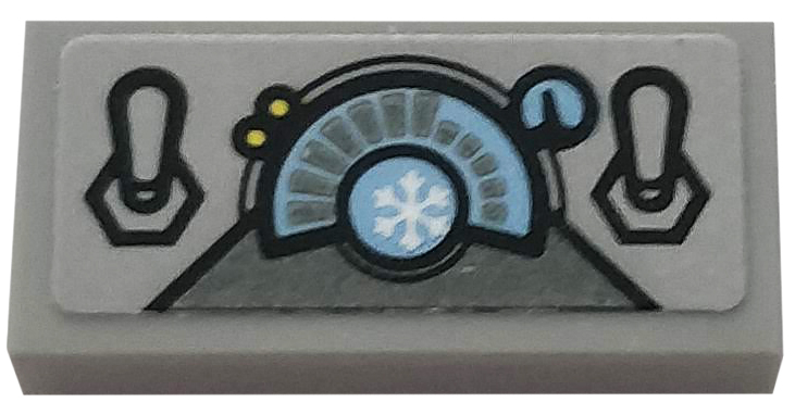 Tile 1 x 2 with Medium Blue Control Panel and White Snowflake Pattern (Sticker) - Set 76118