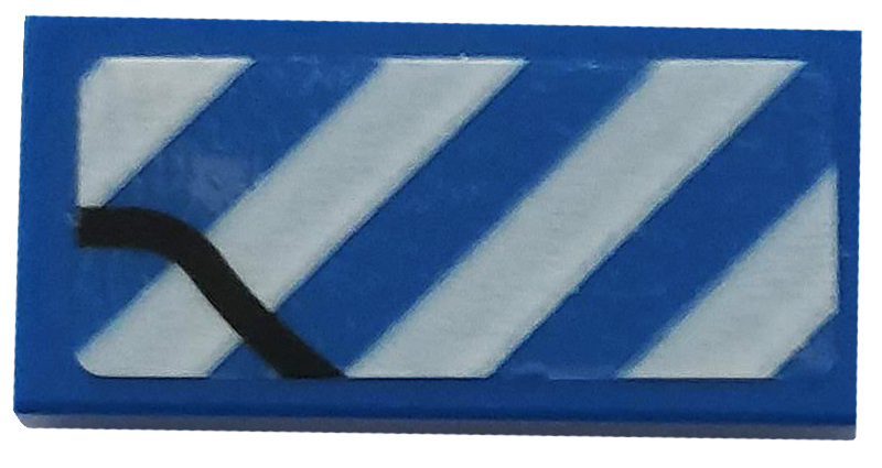 Tile 1 x 2 with Black Line and White Danger Stripes Pattern Model Left Side (Sticker) - Set 76125