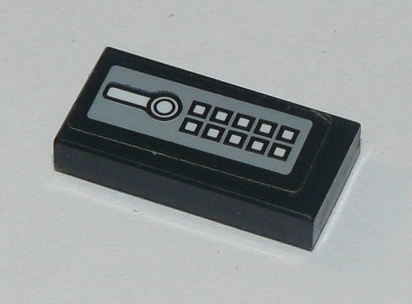 Tile 1 x 2 with White Buttons and Lever Pattern (Sticker) - Set 60142