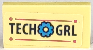 Tile 1 x 2 with 'TECH GRL' and Dark Azure Cog Pattern (Sticker) - Set 41333