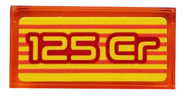 Tile 1 x 2 with '125 Cr' and Orange Stripes on Yellow Background Pattern (Sticker) - Set 71708