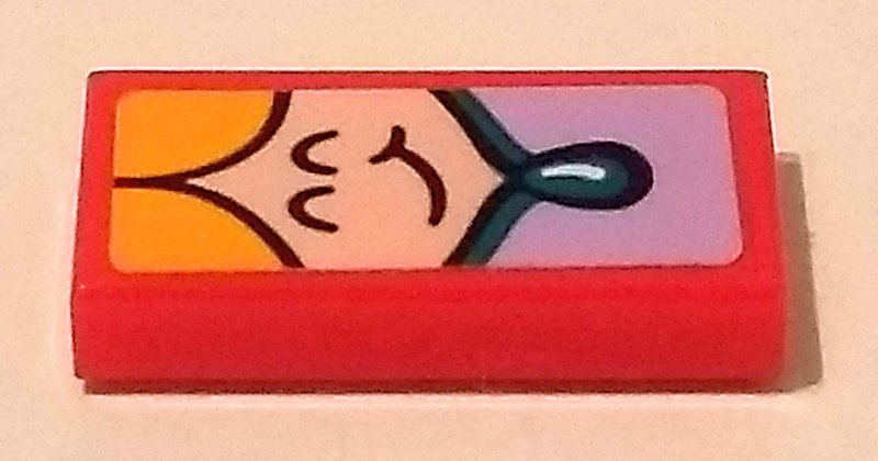 Tile 1 x 2 with Happy Face and Bright Light Orange Hair Pattern (Sticker) - Set 41334