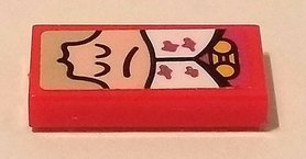 Tile 1 x 2 with Sad Face and Tan Hair Pattern (Sticker) - Set 41334