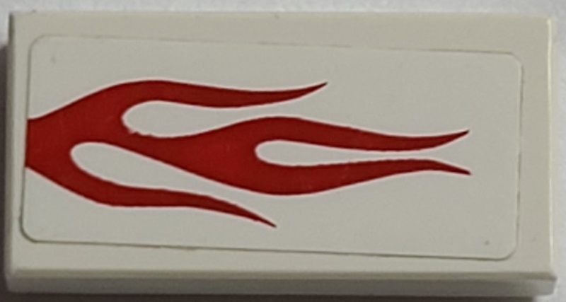Tile 1 x 2 with Red Flames on White Background Pattern Model Right Side (Sticker) - Set 8182