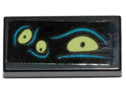 Tile 1 x 2 with Yellowish Green Eyes and Dark Azure Lines Pattern 1 (Sticker) - Set 70433