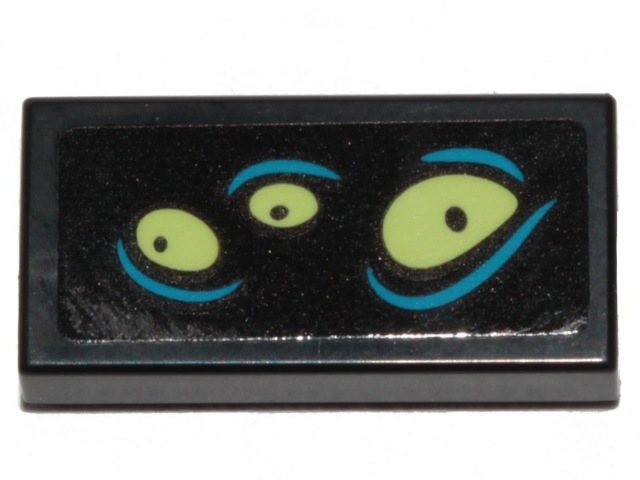 Tile 1 x 2 with Yellowish Green Eyes and Dark Azure Lines Pattern 1 (Sticker) - Set 70433