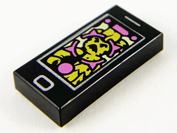 Tile 1 x 2 with Cell Phone / Smartphone with Bright Light Orange Ghost and Dark Pink Display Pattern