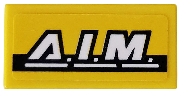 Tile 1 x 2 with White 'A.I.M.' and Black Stripe on Yellow Background Pattern (Sticker) - Set 76142