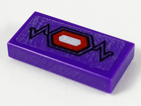 Tile 1 x 2 with Black Outline Zigzags and Red Jewel Pattern (Sticker) - Set 76153