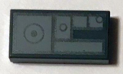 Tile 1 x 2 with Rectangular Light Bluish Gray Shapes and Dark Bluish Gray Circles Pattern