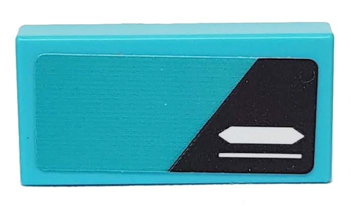 Tile 1 x 2 with White Lines and Black Trapezoid on Medium Azure Background Pattern Model Left Side (Sticker) - Set 76898