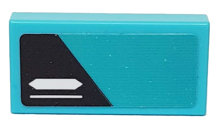 Tile 1 x 2 with White Lines and Black Trapezoid on Medium Azure Background Pattern Model Right Side (Sticker) - Set 76898
