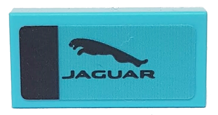 Tile 1 x 2 with Black Stripe and 'JAGUAR' on Medium Azure Background Pattern (Sticker) - Set 76898