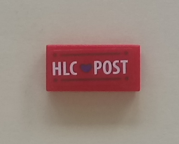 Tile 1 x 2 with 'HLC' Heart 'POST' and Black Lines Pattern (Sticker) - Set 41310
