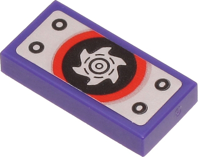 Tile 1 x 2 with Metal Plate and Silver Circular Saw Blade on Black and Red Circle Pattern (Sticker) - Set 71704