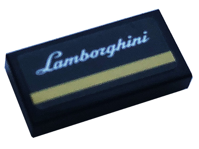 Tile 1 x 2 with Silver 'Lamborghini' and Gold Stripe Pattern (Sticker) - Set 76899