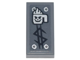 Tile 1 x 2 with Silver Coffee Cup with Skull and Steam, Metal Rivets, Black Dollar Sign Pattern (Sticker) - Set 70840