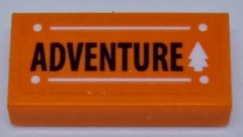 Tile 1 x 2 with Black 'ADVENTURE', White Tree, Lines, and Dots Pattern (Sticker) - Set 41339