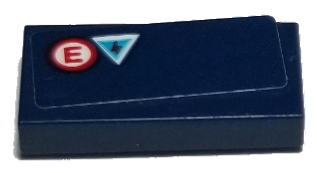 Tile 1 x 2 with Red Letter E in Circle and Electricity Danger Triangle Pattern (Sticker) - Set 75885